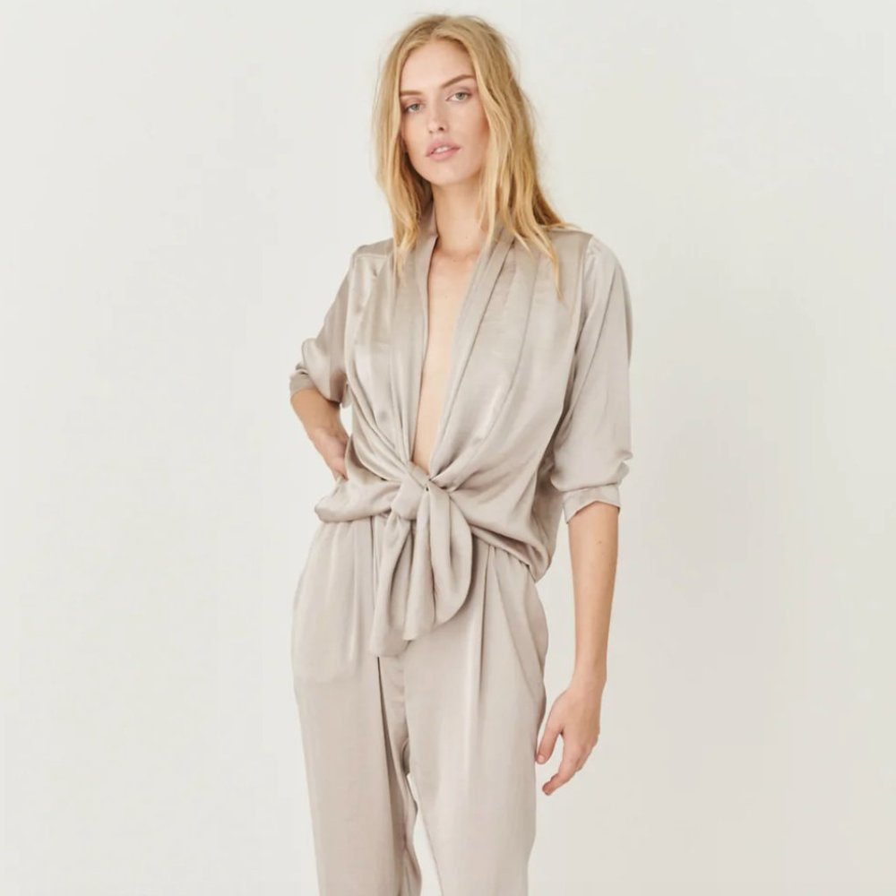 NWT Overlover Stina Satin Jumpsuit in Stone Sz XS